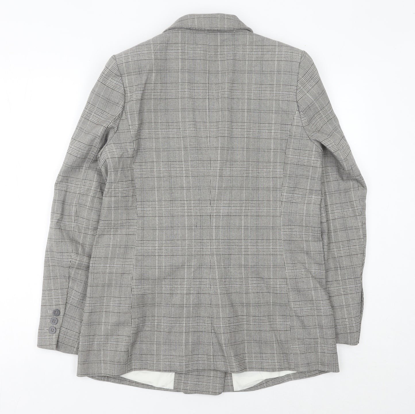 H&M Womens Grey Checked Double Breasted Suit Jacket Size 12