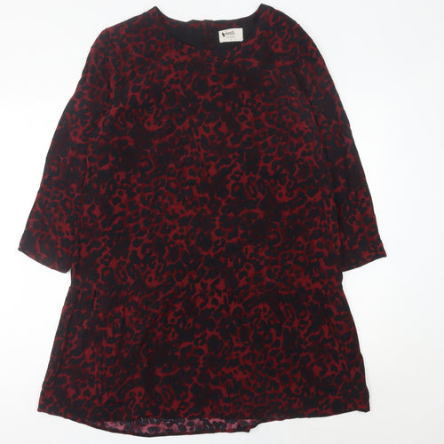 Hush Women Red Animal Print Shift Dress Size 12 3/4 Sleeve