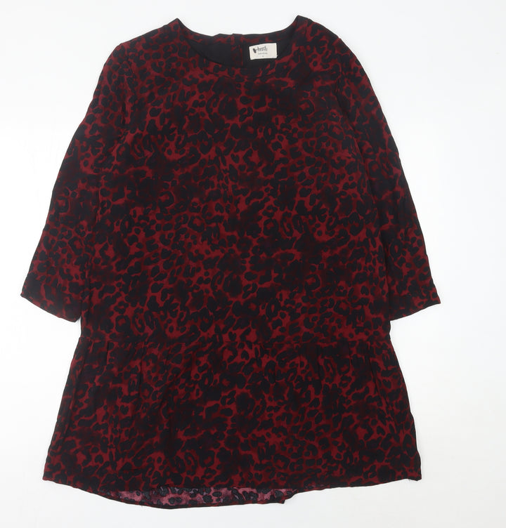 Hush Women Red Animal Print Shift Dress Size 12 3/4 Sleeve