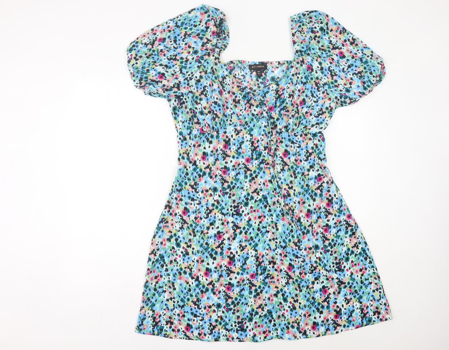 QED London Women’s Multicoloured Floral A-Line Puff Sleeve Dress UK 14