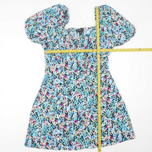 QED London Women’s Multicoloured Floral A-Line Puff Sleeve Dress UK 14