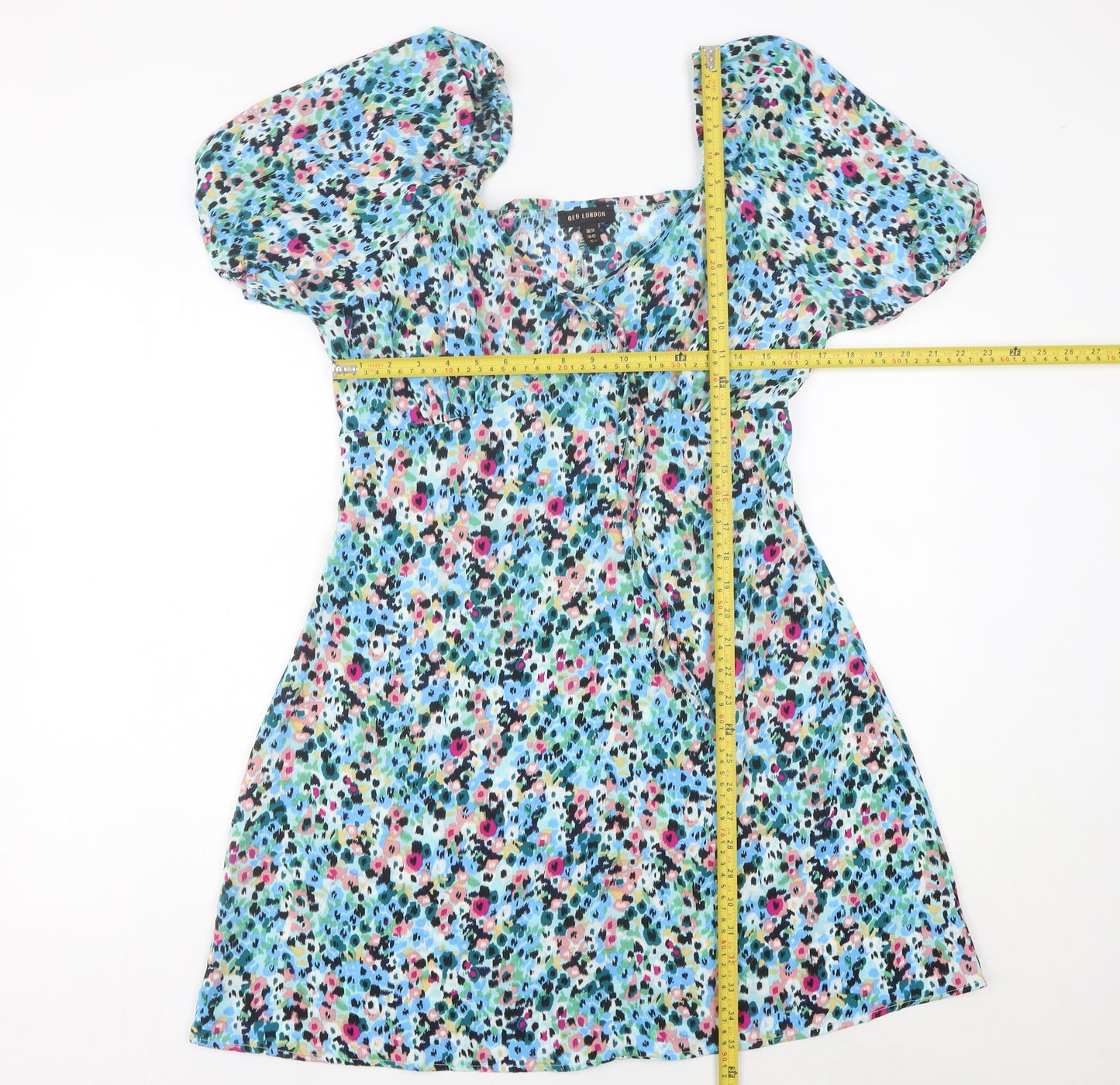 QED London Women’s Multicoloured Floral A-Line Puff Sleeve Dress UK 14