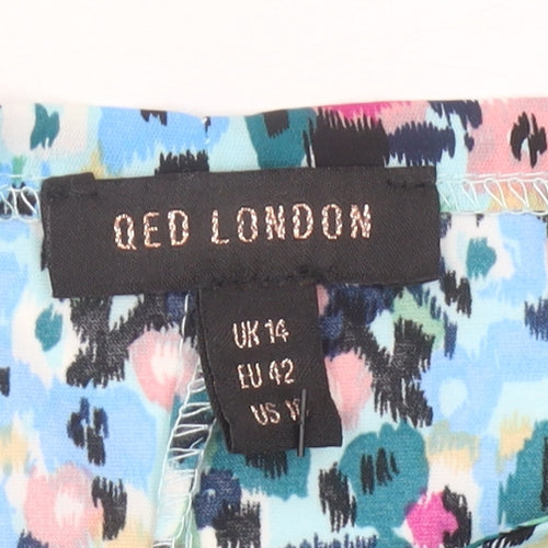 QED London Women’s Multicoloured Floral A-Line Puff Sleeve Dress UK 14