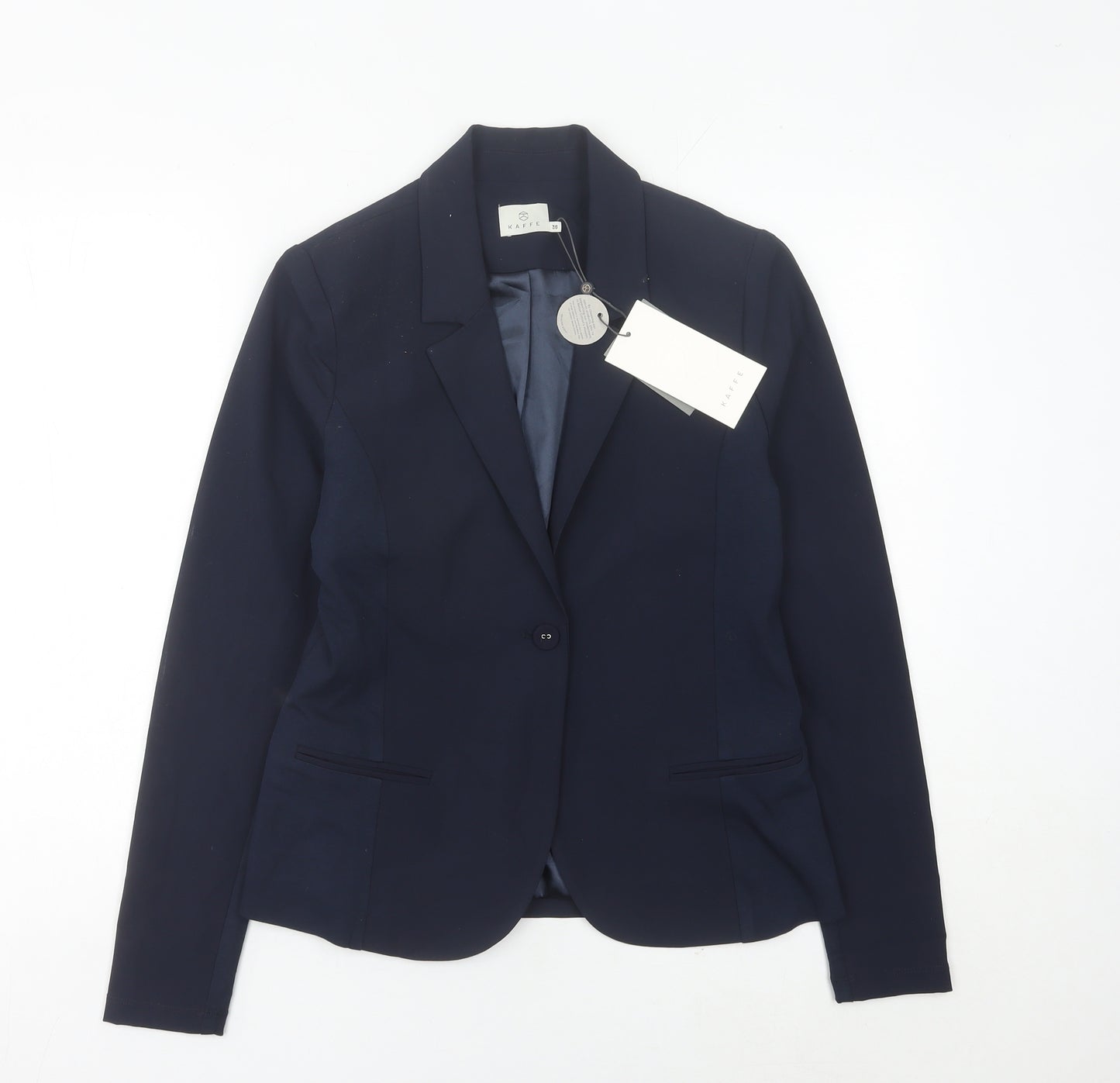 Kaffe Womens Blue Size 8 Slim Fit One-Button Blazer Jacket