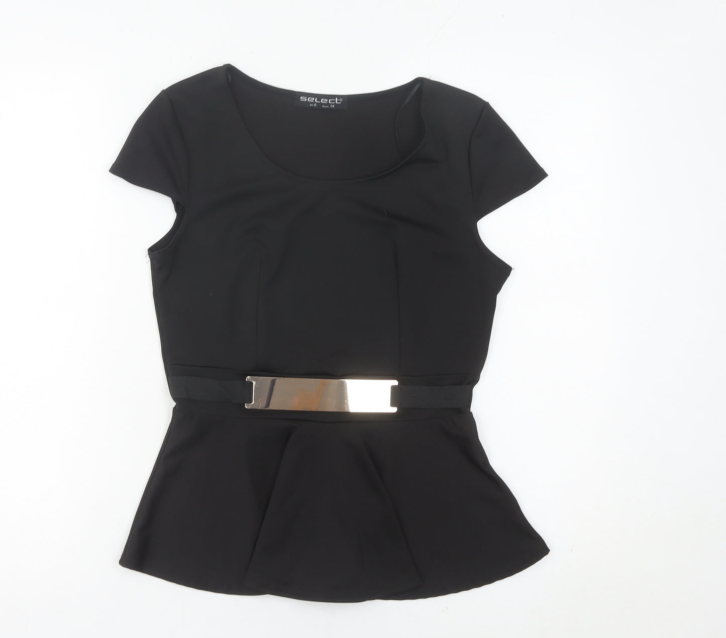 Select Women’s Black Size 6 Peplum Tunic Blouse with Belt