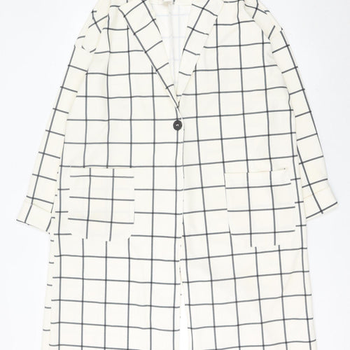 New Look Women White Check Long Overcoat L Regular Fit
