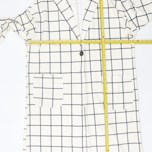 New Look Women White Check Long Overcoat L Regular Fit