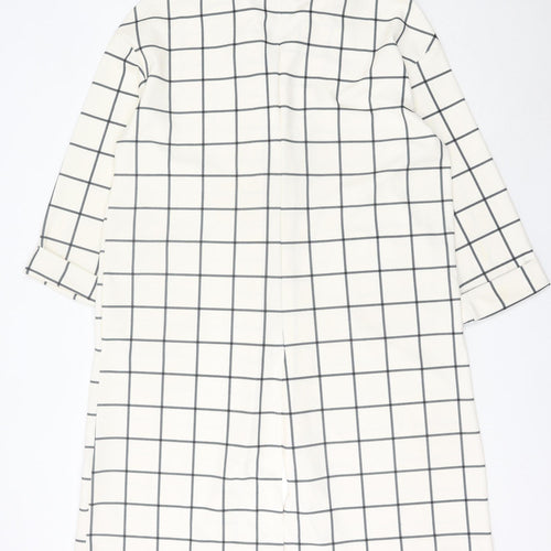 New Look Women White Check Long Overcoat L Regular Fit