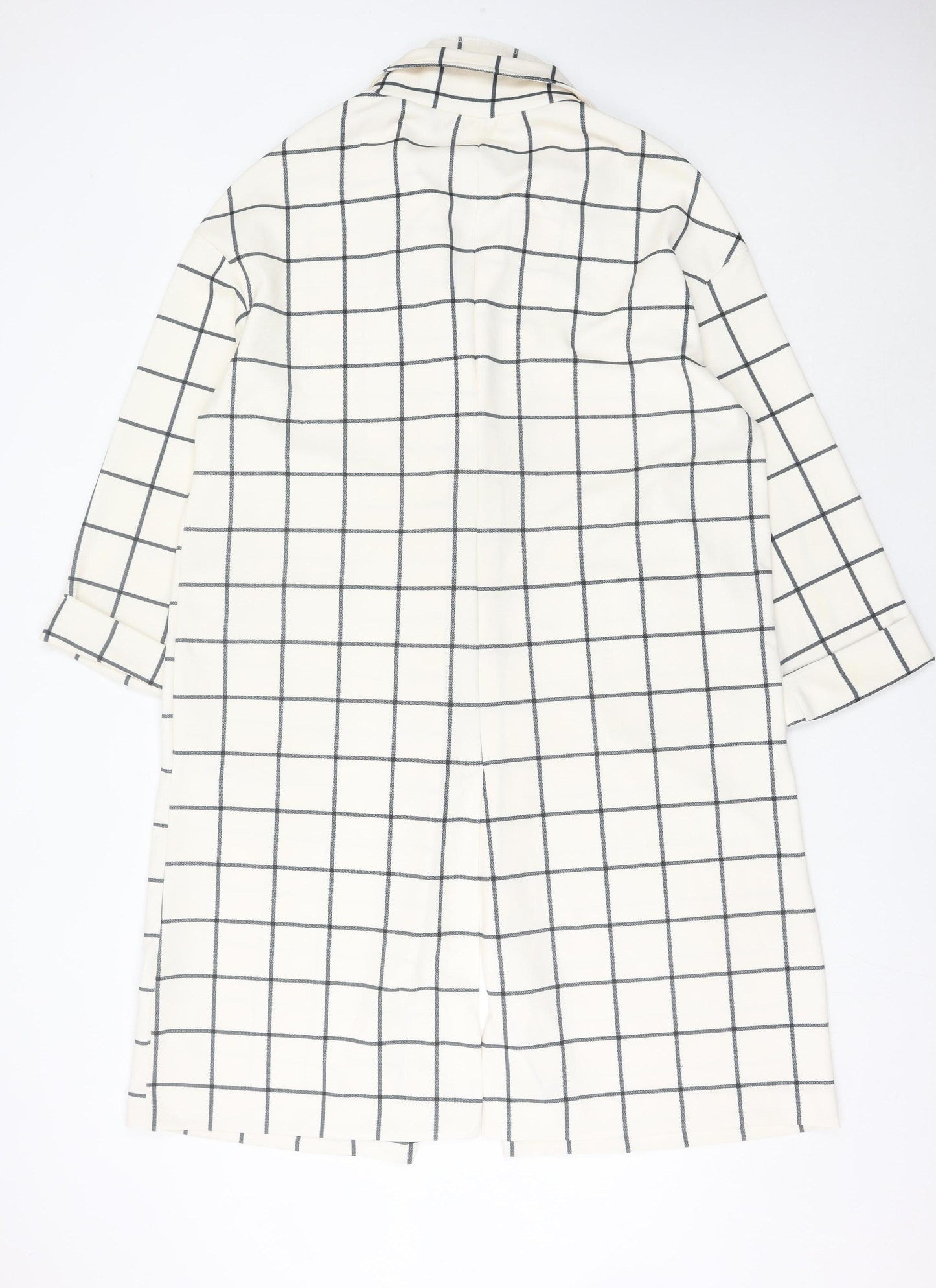 New Look Women White Check Long Overcoat L Regular Fit