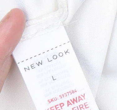 New Look Women White Check Long Overcoat L Regular Fit