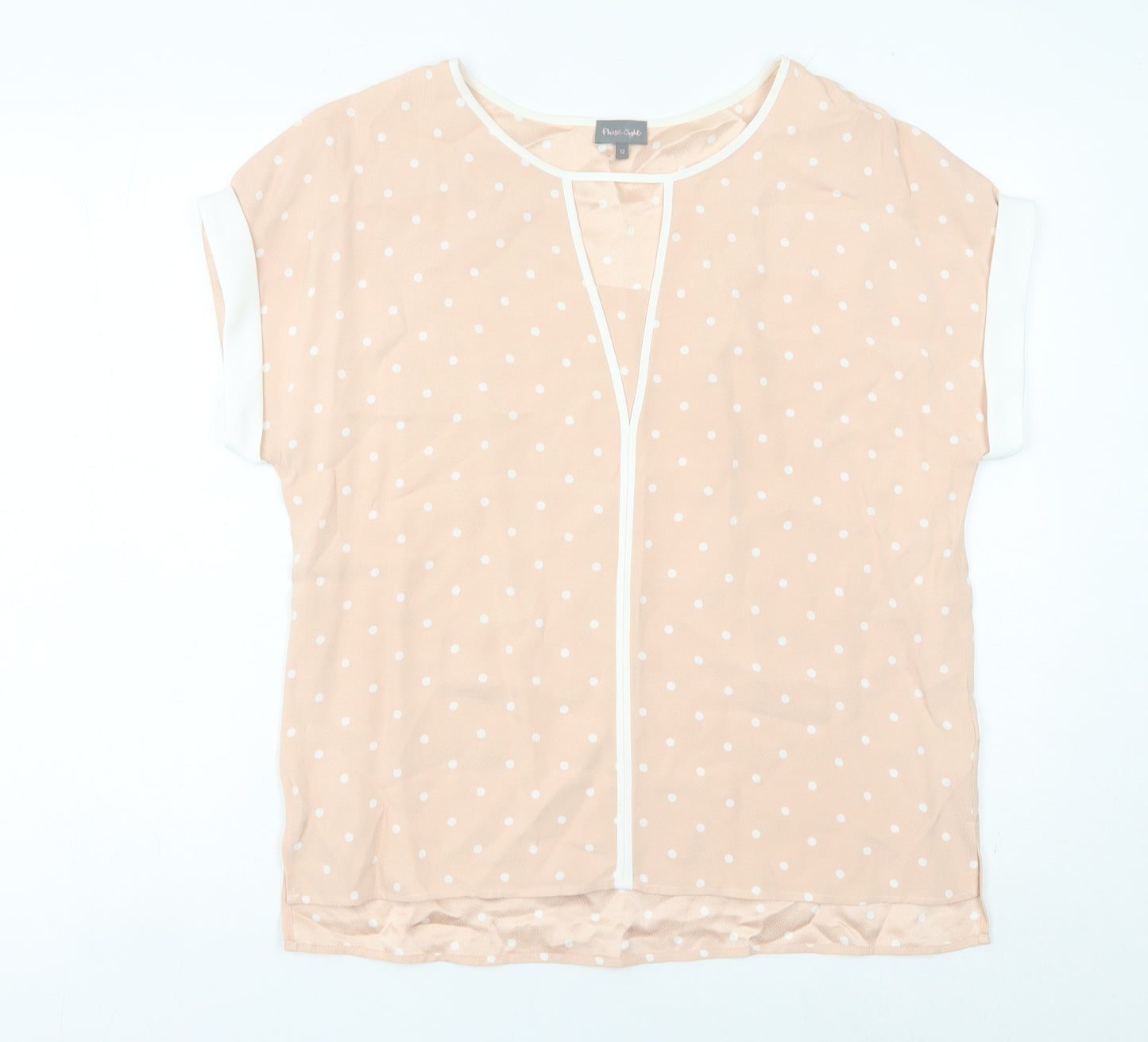 Phase Eight Women’s Beige Polka Dot Blouse Size 12 Tunic Top