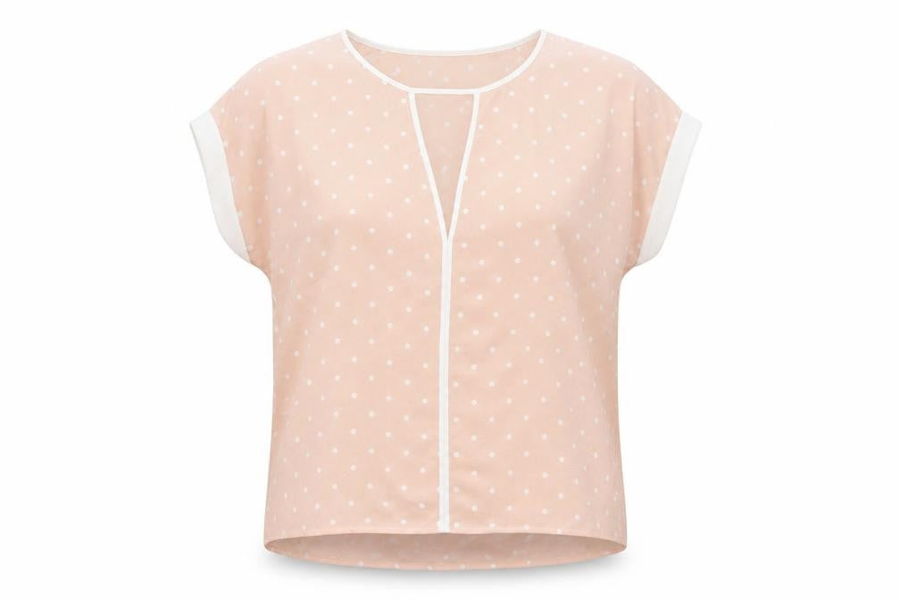 Front view of Phase Eight Women’s Beige Polka Dot Blouse, size UK 12, Tunic Top