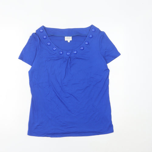 Kaliko Womens Blue Size 12 Scoop Neck Button Accent Short Sleeve Top