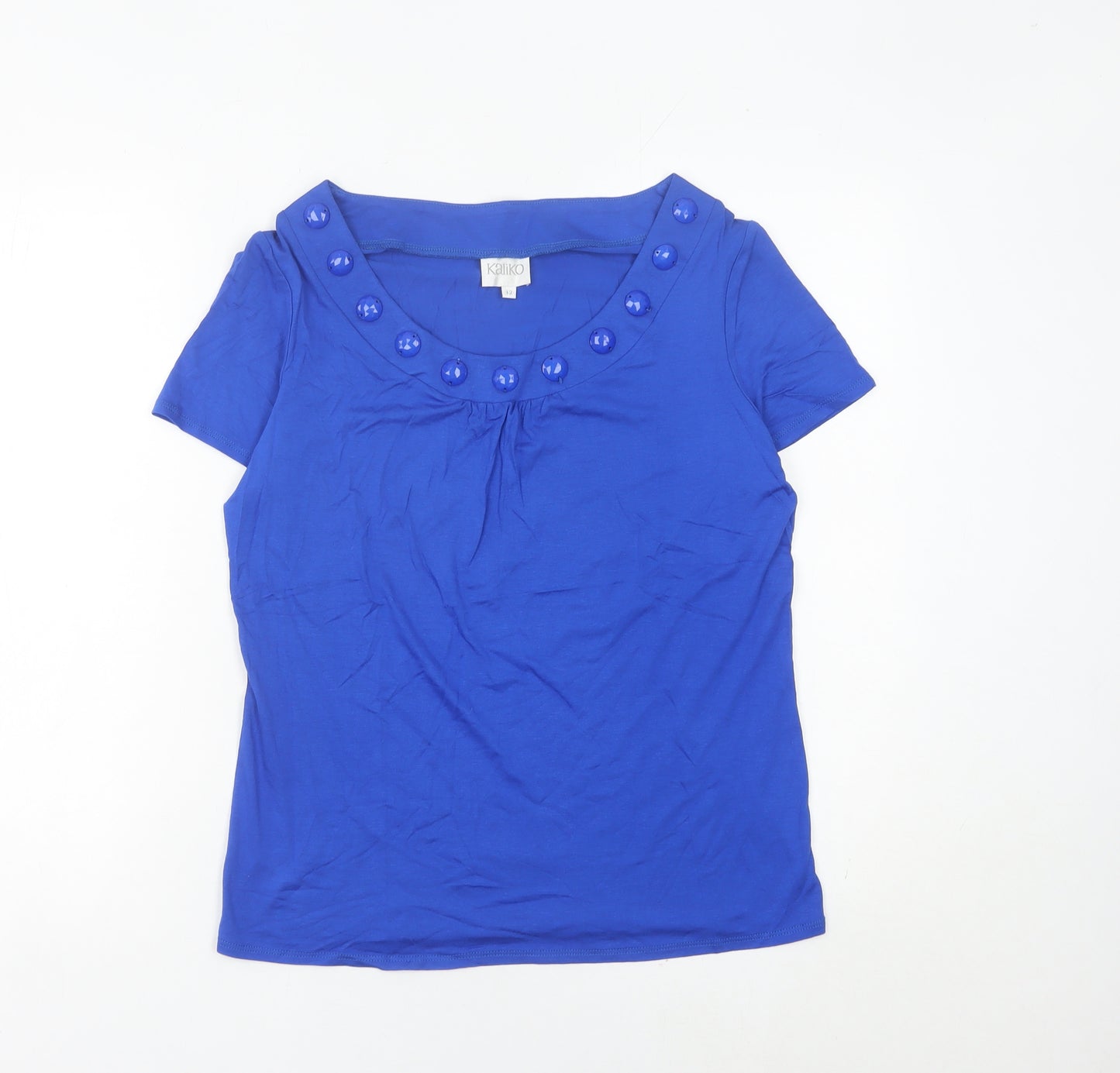 Kaliko Womens Blue Size 12 Scoop Neck Button Accent Short Sleeve Top