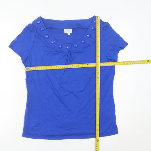 Kaliko Womens Blue Size 12 Scoop Neck Button Accent Short Sleeve Top