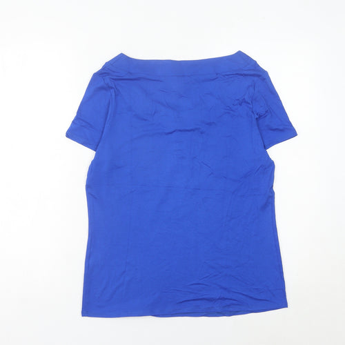 Kaliko Womens Blue Size 12 Scoop Neck Button Accent Short Sleeve Top