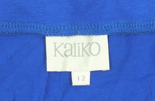 Kaliko Womens Blue Size 12 Scoop Neck Button Accent Short Sleeve Top
