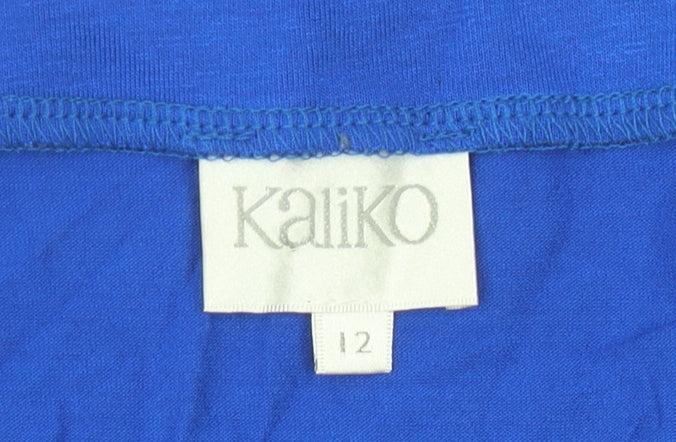 Kaliko Womens Blue Size 12 Scoop Neck Button Accent Short Sleeve Top