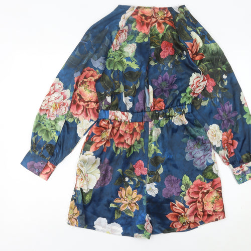 Zara Women Multicoloured Floral Playsuit XS V-Neck Long Sleeve