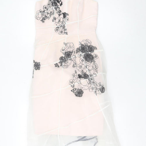 Coast Women Pink Fit & Flare Floral Embroidered Midi Dress UK 6