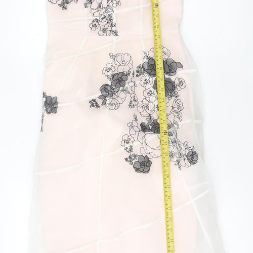 Coast Women Pink Fit & Flare Floral Embroidered Midi Dress UK 6
