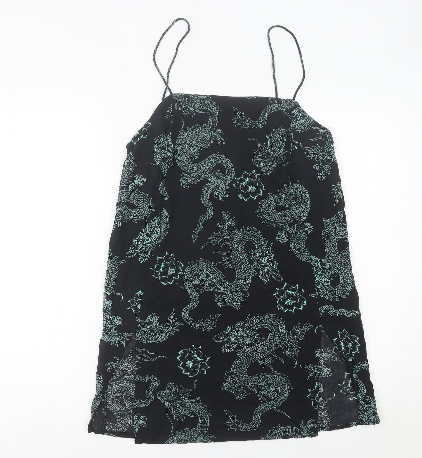 Motel Womens Black Dragon Print Slip Dress Size M Viscose