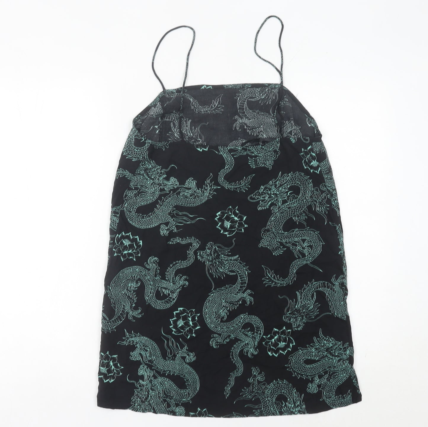 Motel Womens Black Dragon Print Slip Dress Size M Viscose