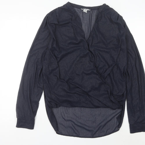 H&M Women’s Blue Sheer Wrap Blouse Size 14 Long Sleeve Polyester