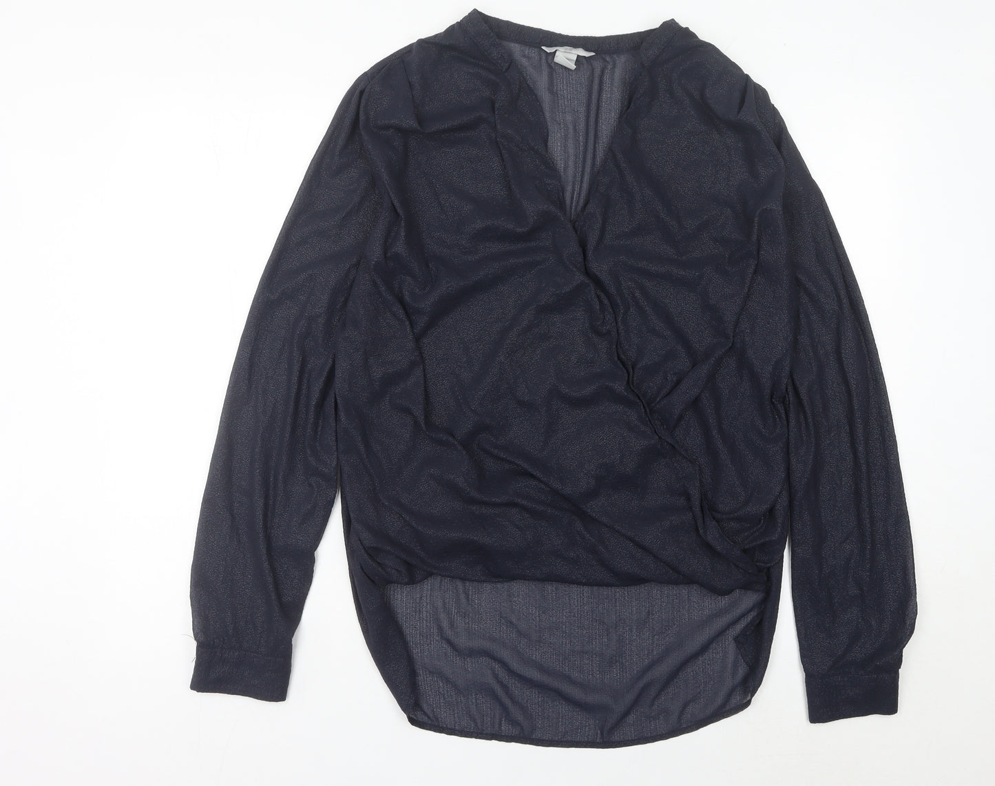 H&M Women’s Blue Sheer Wrap Blouse Size 14 Long Sleeve Polyester