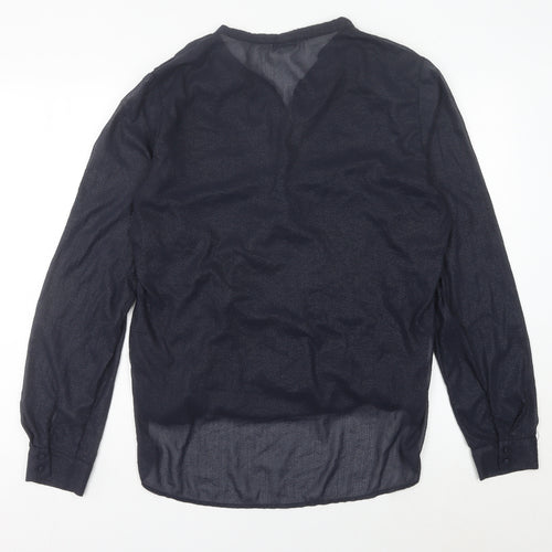 H&M Women’s Blue Sheer Wrap Blouse Size 14 Long Sleeve Polyester