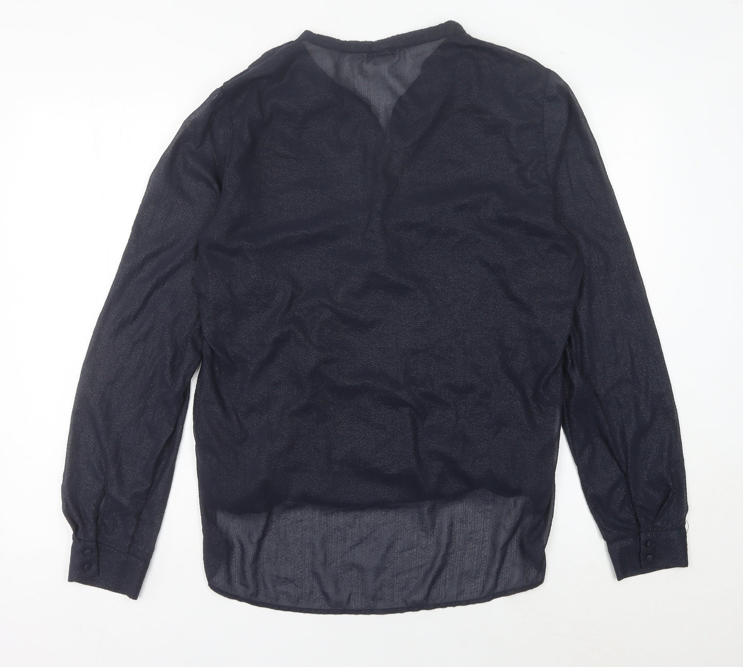 H&M Women’s Blue Sheer Wrap Blouse Size 14 Long Sleeve Polyester