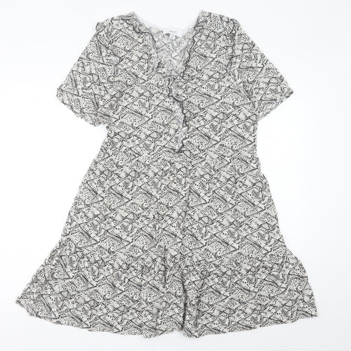 Next Women’s Black Geometric A-Line Ruffle Dress Size 10