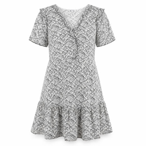 Next Women’s Black Geometric A-Line Ruffle Dress Size 10
