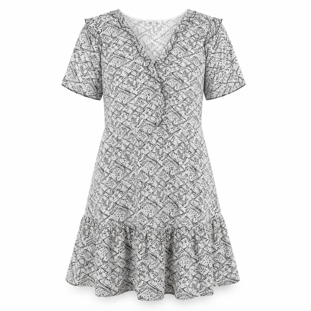 Next Women’s Black Geometric A-Line Ruffle Dress Size 10