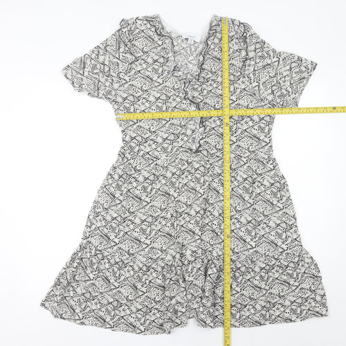Next Women’s Black Geometric A-Line Ruffle Dress Size 10