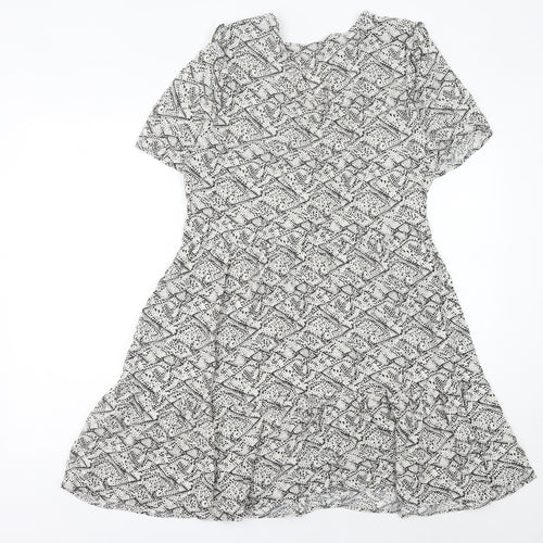 Next Women’s Black Geometric A-Line Ruffle Dress Size 10
