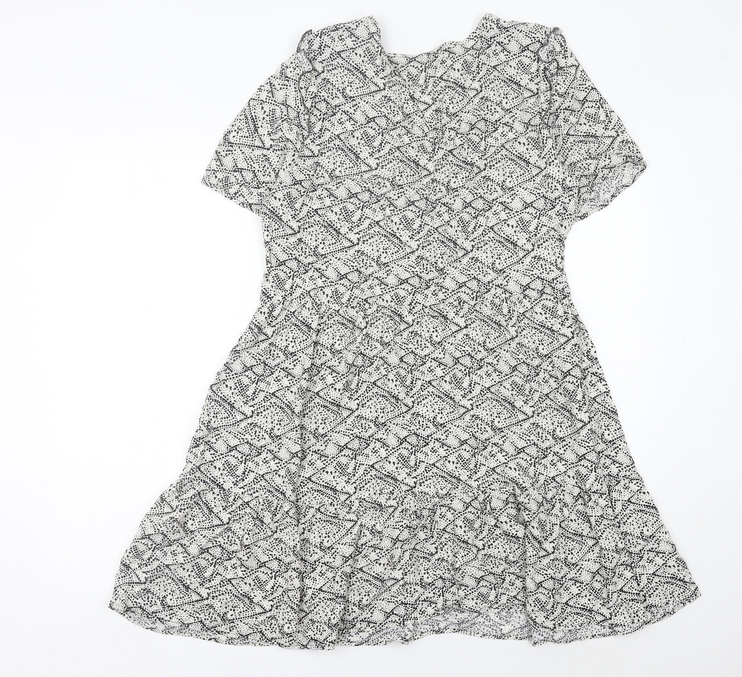 Next Women’s Black Geometric A-Line Ruffle Dress Size 10