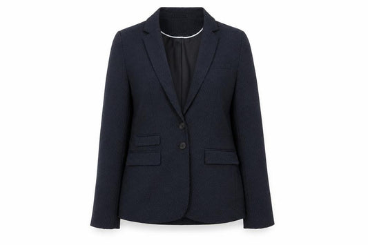 Front view of Next Women's Blue Polka Dot Blazer Jacket, size 12, Regular Fit