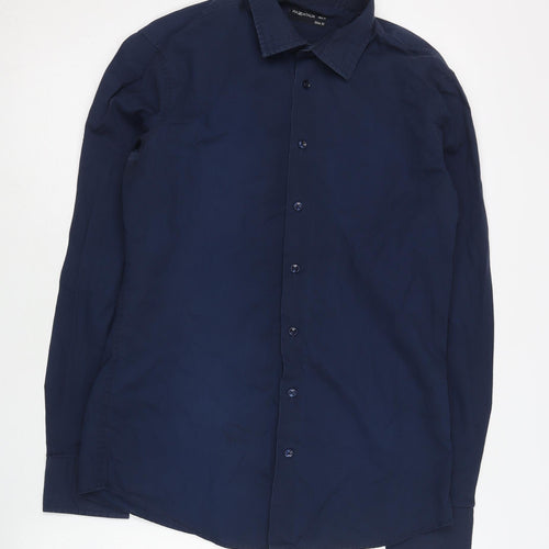Piazzaitalia Men’s Blue Slim Fit Button-Up Long Sleeve Shirt M