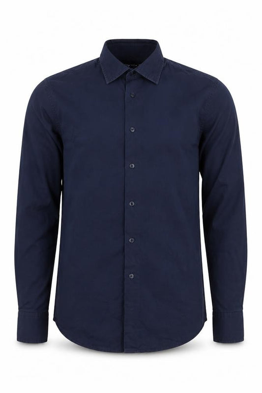 Front view of Piazzaitalia Men’s Blue Slim Fit Button-Up Long Sleeve Shirt M
