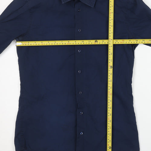 Piazzaitalia Men’s Blue Slim Fit Button-Up Long Sleeve Shirt M