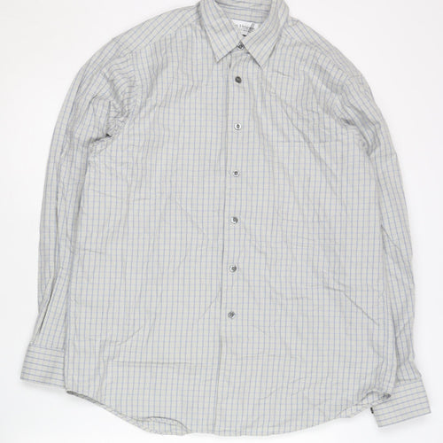 Van Heusen Men’s Grey Checked Cotton Long Sleeve Button-Up Shirt M