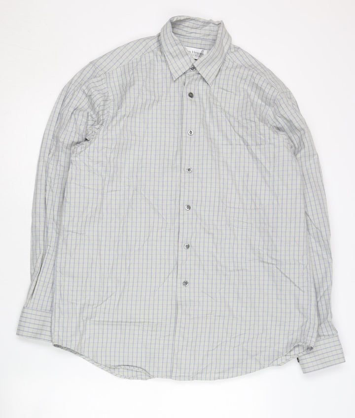 Van Heusen Men’s Grey Checked Cotton Long Sleeve Button-Up Shirt M