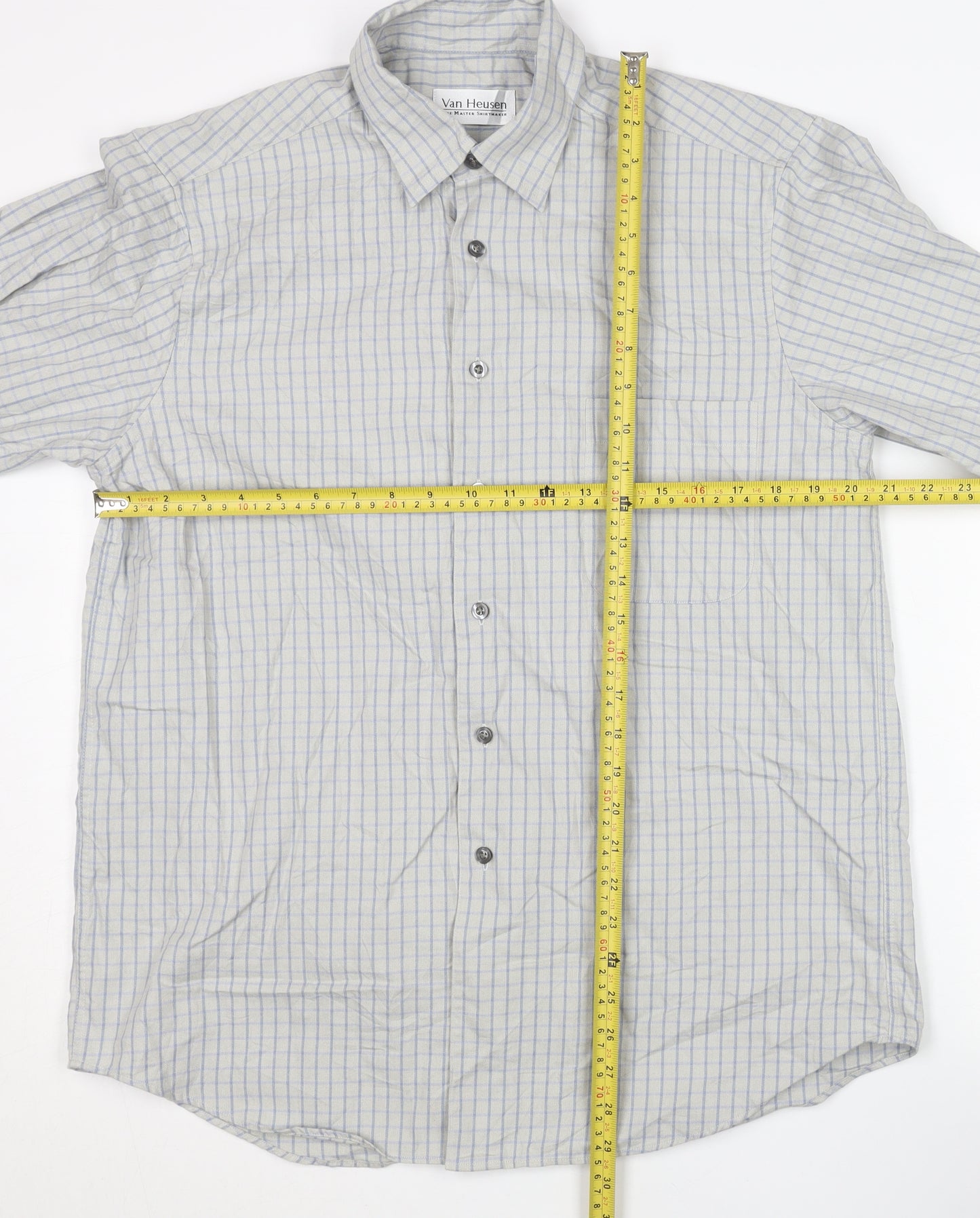 Van Heusen Men’s Grey Checked Cotton Long Sleeve Button-Up Shirt M
