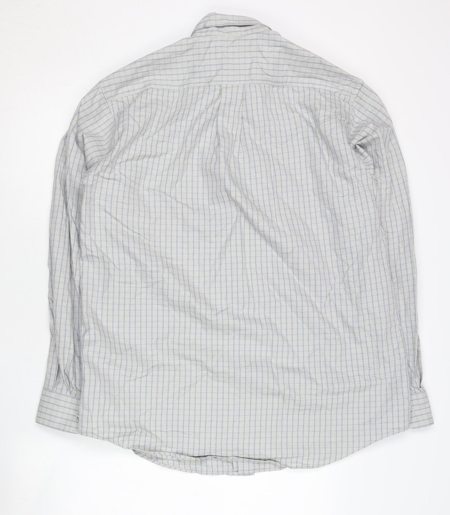 Van Heusen Men’s Grey Checked Cotton Long Sleeve Button-Up Shirt M