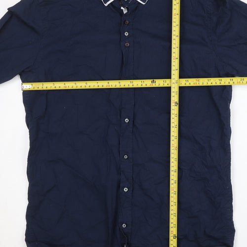 Guide London Mens Blue Long Sleeve Slim Fit Cotton Shirt L