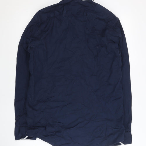Guide London Mens Blue Long Sleeve Slim Fit Cotton Shirt L