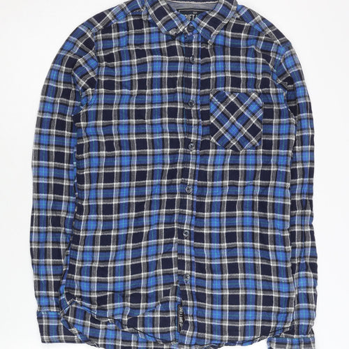 Drift King Men's Blue Plaid Cotton Long Sleeve Button-Up Shirt Size S