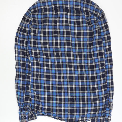Drift King Men's Blue Plaid Cotton Long Sleeve Button-Up Shirt Size S