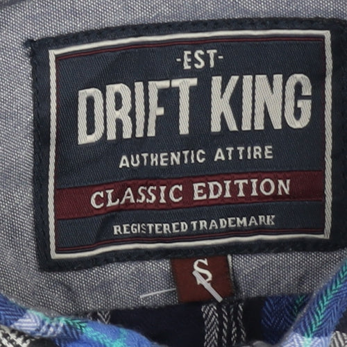 Drift King Men's Blue Plaid Cotton Long Sleeve Button-Up Shirt Size S